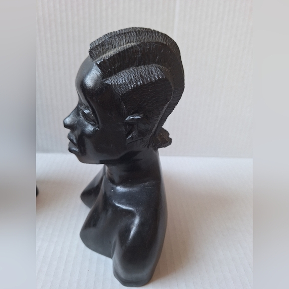 Antique Set of 2 Hand Carved Ebony Wood African Tribal Bust - Picture 3 of 12